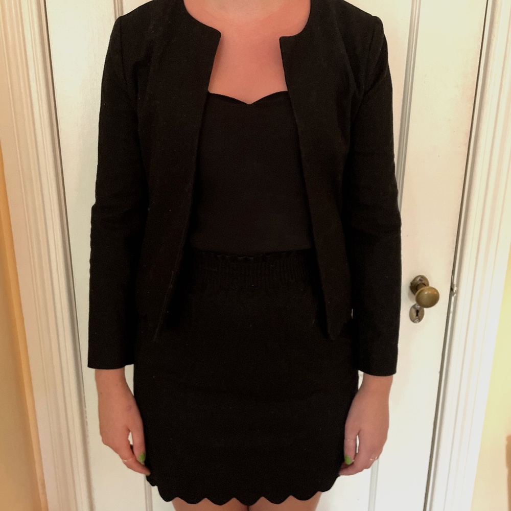 3 Piece Black Scalloped Suit